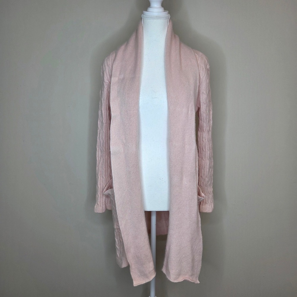 Sofia Cashmere Pink 100% Cashmere Cable Knit Open Front Cardigan Sweater Small